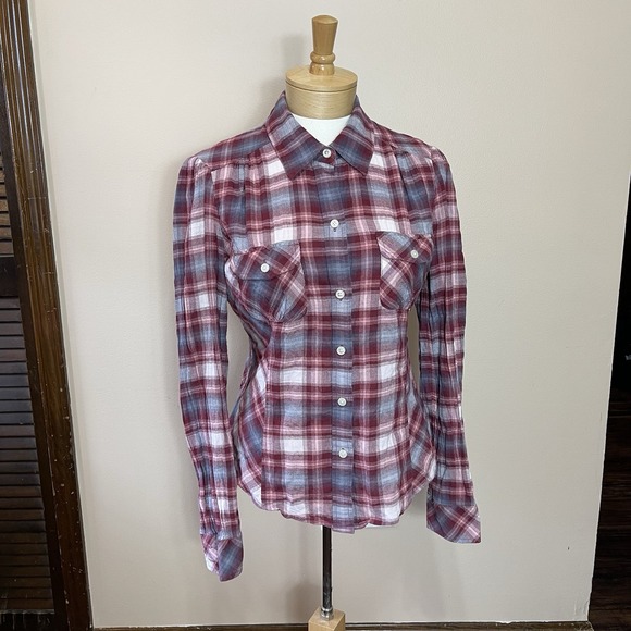 Lucky Brand Tops - Lucky Brand Blouse Women's Medium Button Up Long Sleeve Plaid‎ Red Pink